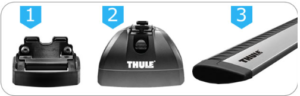 Thule cross bars for roof-mounted storage, ideal for outdoor gear, available for rent from North Sport Rentals