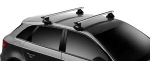 Thule cross bars installed on a vehicle roof, available for rent at North Sport Rentals