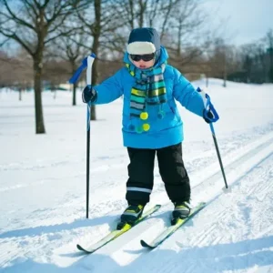 Young skier enjoying cross-country skiing in Minneapolis with rental gear from North Sport Rentals