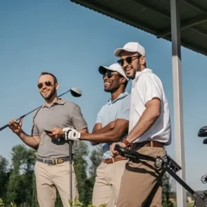 Group of friends enjoying a golf day with equipment in Minnesota