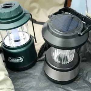 Two camping lanterns, including a solar-powered option, ideal for outdoor lighting, available from North Sport Rentals in Minnesota