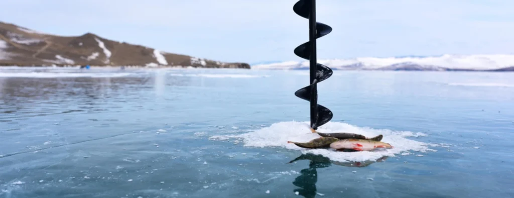 Ice fishing rentals including gas powered ice augers, tip-ups, ice fishing poles, portable flashers and fishing shelters for 2, 4 or 6 fishermen.