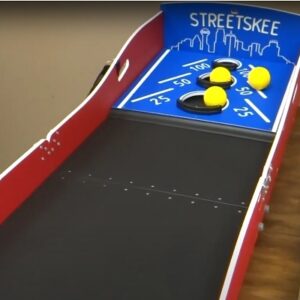Tabletop and carnival games set up at a brewery event in Minneapolis