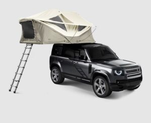 Rooftop tent mounted on vehicle available for rent from North Sport Rentals in Minnesota
