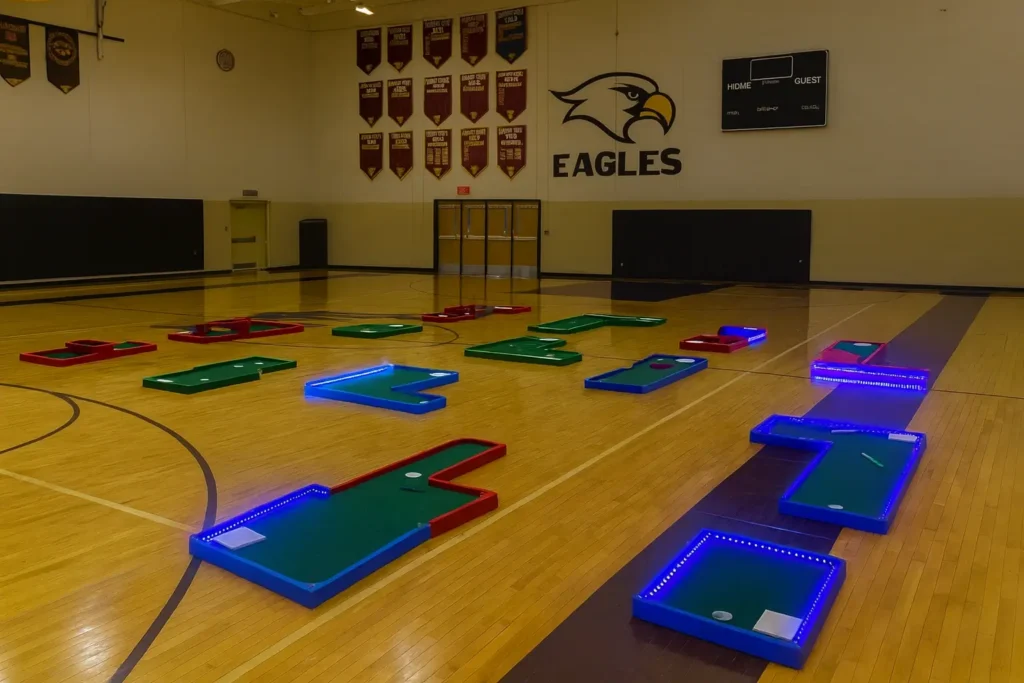 LED portable mini golf course available to rent for weddings and parties