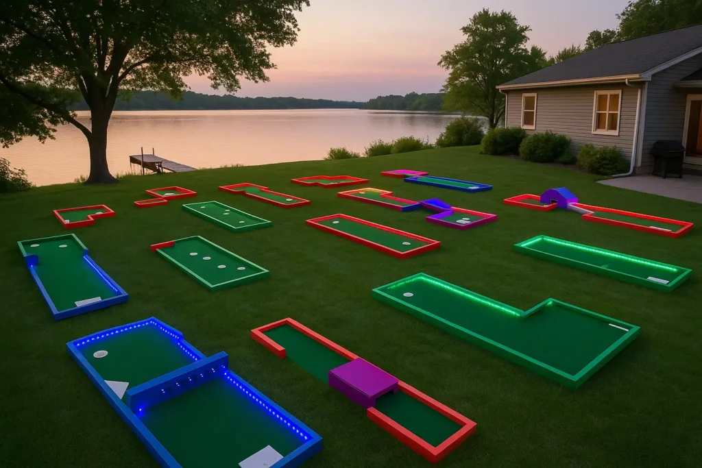 Portable mini golf rentals with LED lighting setup for events in Minnesota