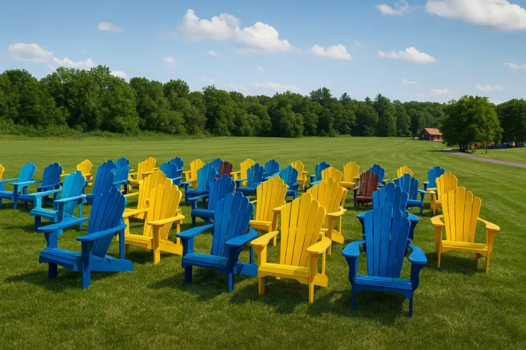 Outdoor Event Seating Rentals - North Sport Rentals Adirondack chairs arranged for outdoor seating rentals