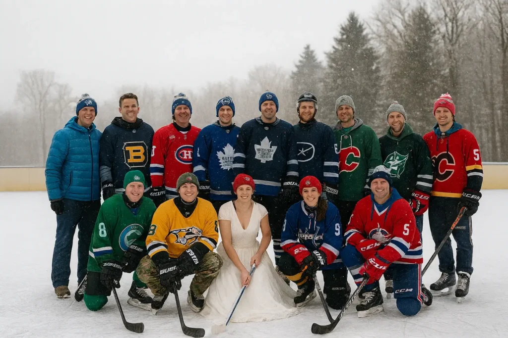 Winter hockey theme group photo on ice