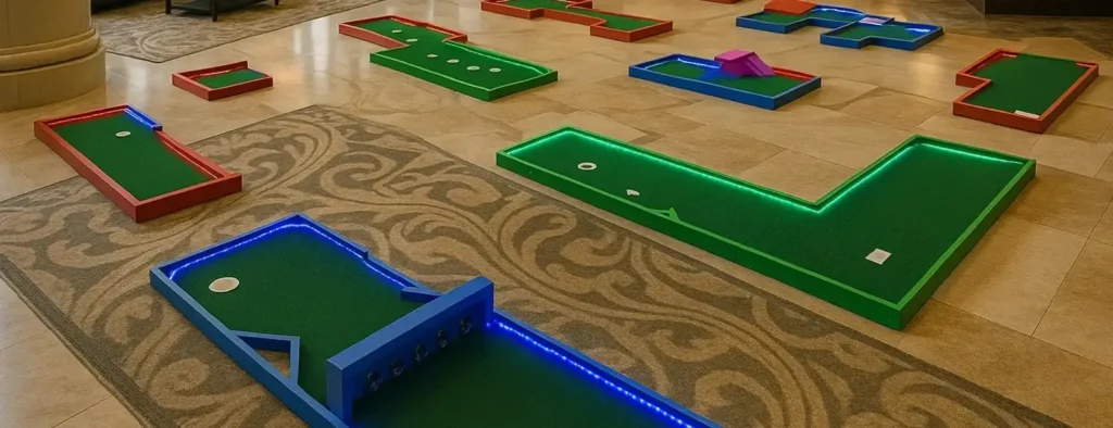 LED portable mini golf course available to rent for weddings and parties