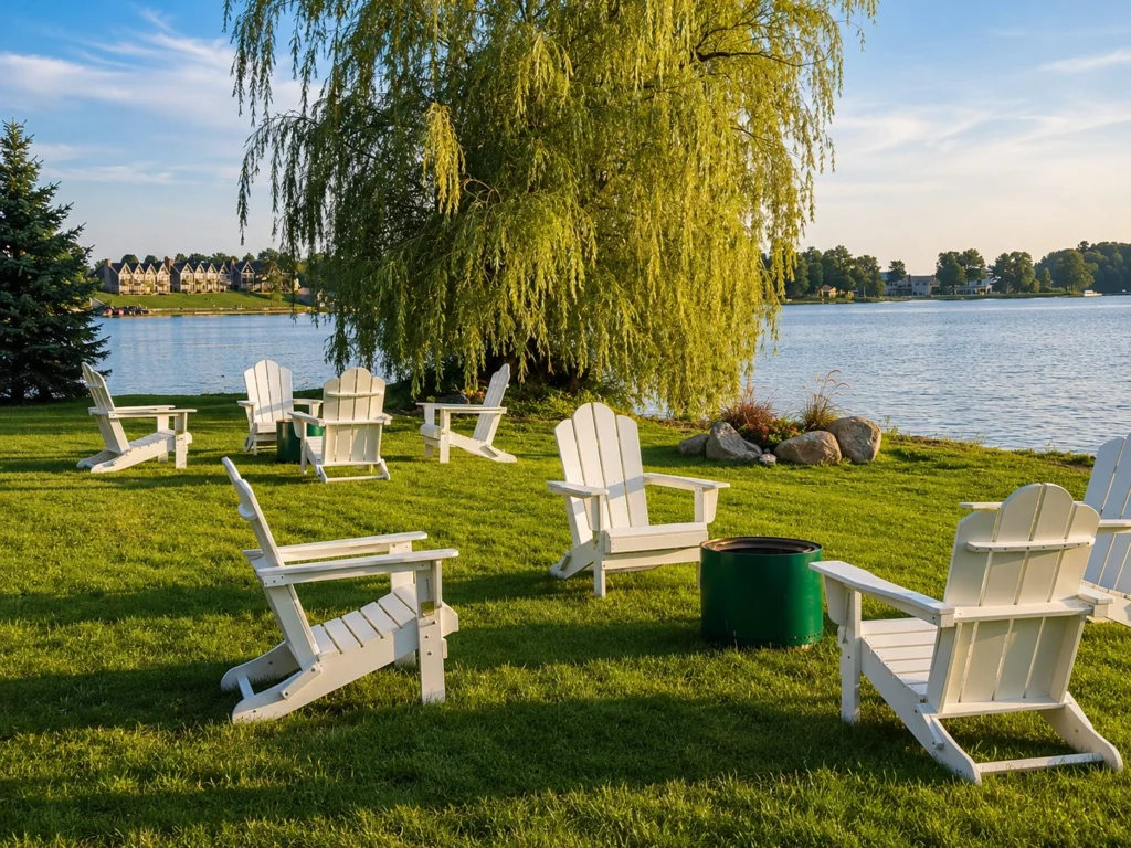 White Adirondack Chair Setup for Outdoor Event in Minnesota
