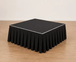 4 x 4 Portable Stage Rental in Minneapolis - North Sport Rentals Compact 4 x 4 portable stage rental with black skirting for small events in Minneapolis