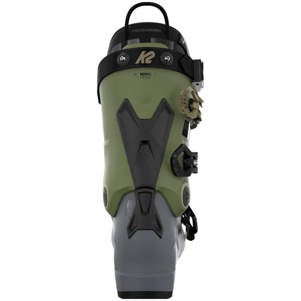 product-image-904634 - North Sport Rentals Olive green snowboard boot with black heel and strap bindings, featuring a prominent K2 logo and textured sole features.