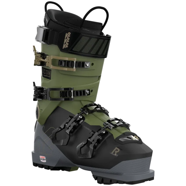 product-image-904635 - North Sport Rentals Olive-green snowboard boot with black bindings and ratchet straps, shown in profile.
