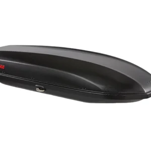 Black Yakima rooftop cargo box with red logo for car storage